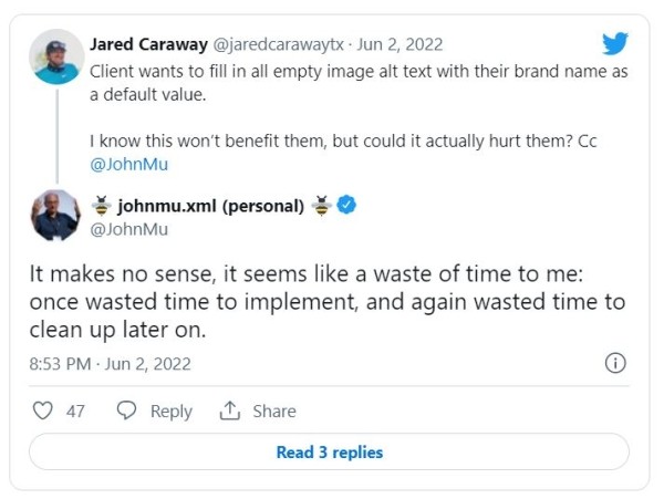 Google: не стоит прописывать в атрибуте alt текст, не относящийся к изображению
