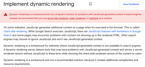 
            Google: динамический рендеринг – это обходной путь, а не долгосрочное решение
        