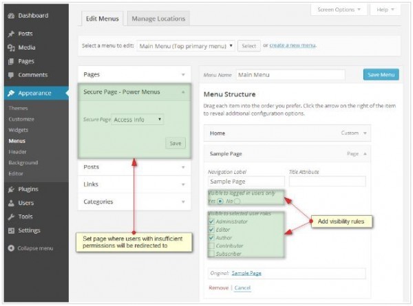 Power Menus: плагин для настройки доступа к страницам и записям Power Menus: плагин для настройки доступа к страницам и записям