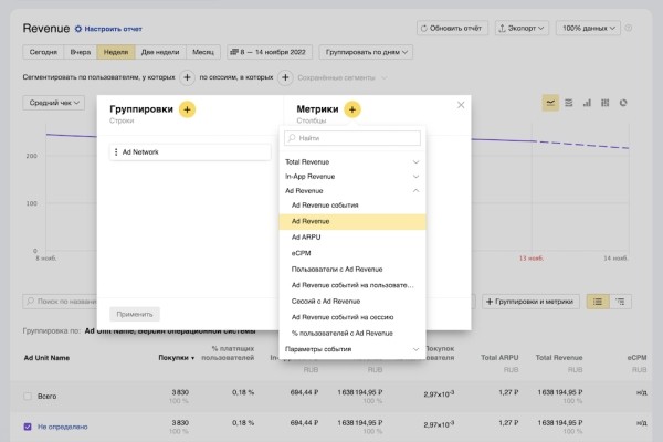 В AppMetrica стали доступны новые метрики рекламной монетизации
         
            В AppMetrica стали доступны новые метрики рекламной монетизации