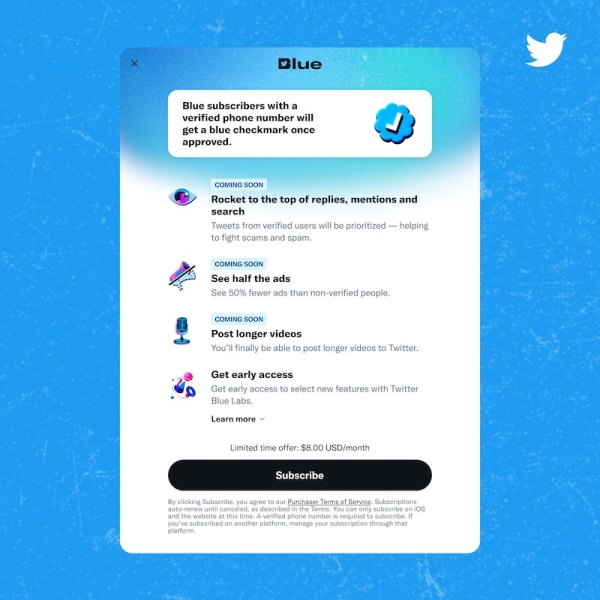Twitter перезапустил Twitter Blue
Twitter перезапустил Twitter Blue